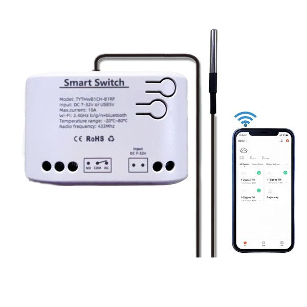 Easy Operation,Tuya 1 Channel WiFi Wireless Smart Temperature Relay Switch