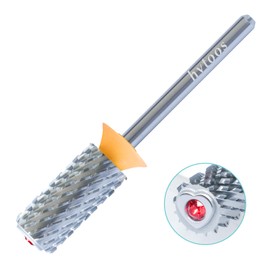 HYTOOS Tungsten Carbide Acrylic Nail Drill Bit Professional Efile Chrome 6.6mm Red Crystal Top Large Barrel Nail Bits 3/32" 2 Way Beginner Electric File Manicure Art Polishing Remove Gel 2XC