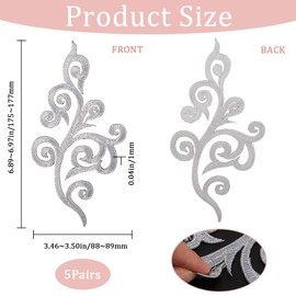 GORGECRAFT 5 Pairs Flower Embroidery Applique Metallic Floral Boho Ethnic Style Sew Iron on Wreath Patch Floral Embroidered Appliques for DIY Sewing Crafts Wedding Dress Clothes Decoration Silver