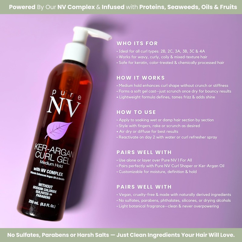 Pure NV Curl Gel Tame & Revitalize Curls, Control Frizz