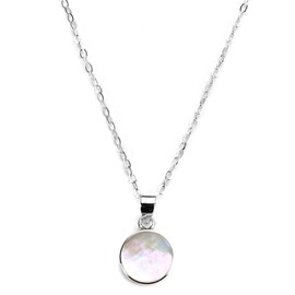 jewellerybox Sterling Silver & Mother of Pearl 10mm Flat Round Pendant Necklace/Trace Chain