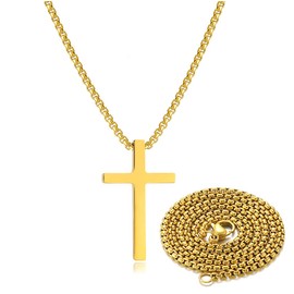 Stainless Steel Cross Necklace for men Silver Cross Necklace for boy cross chain for mens Small Cross Pendant Necklace Simple Jewelry (Gold:Cross Pendant 0.8'' * 1.3'', 22.0)