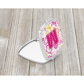 Caroline's Treasures Letter M Flowers and Butterflies Pink Compact Travel Mirrors, Multicolor