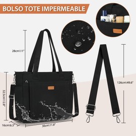 SDYSM Bolsas de Mujer Grande,Tote Bag de Lona,Bolsa Tote Mujer Impermeable,Bolsa Negra Bolso Bandolera Mujer Bolsa De Mano para Escuela,Trabajo,Playa