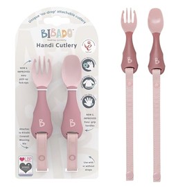 Bibado - Handi Cutlery Set (Blush) - Toddler Cutlery Weaning Set - Baby Spoons & Forks - Use with Coverall Bibs, Detachable Straps - Dishwasher Safe, BPA Free - Baby Essentials - 6 Months to 24 Months