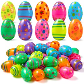 JOYIN 36PCS 2.3" Printed Empty Plastic Eggs Fillable, Bright Colorful Plastic Eggs Bulks for Festival Hunt, Filling Treats, Party Favor, Basket Stuffers, Classroom Prize Supplies