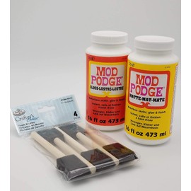 Mod Podge Complete Decoupage Kit-Two 16oz Bottles Waterbase Sealer/Glue (Matte Gloss Finish) with 4-pk Foam Brush Set, Clear