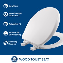 MAYFAIR 864SLOWB 000 Alesio II Toilet Seat will Slow Close, Never Loosen and Provide the Perfect Fit, ROUND, Highly Stylized Durable Enameled Wood, White