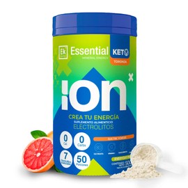 ION X | Electrolitos Sin Azúcar en Polvo + Vitamina C | 50 Porciones | Con 7 Electrolitos Esenciales - Endulzado con Monk Fruit 100% Puro | 0 Calorías – 0 Carbs | Sin Cafeína | Sabor Toronja | Hidratación Avanzada | Essential Keto 500g