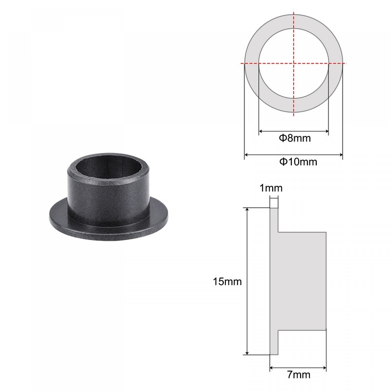 sourcing map Flanged Sleeve Bearings 8mm Bore 10mm OD 7mm