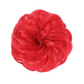 Kediciz Messy Bun Hair Piece Fake Hair Buns Scrunchies Extensions Synthetic 35g Thick Updo Hairpieces Curly Wavy Chignon Ponytail for Women Red