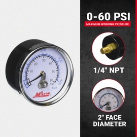Milton Mini Pressure Dial Gauge, Brass, 1/4" NPT (1190)