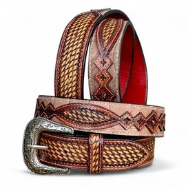DANIEL'S ARTPLANET Men's Western Belt 1.5” Wide Full Grain One Piece Leather Belt with Buckle Handmade Engraved Tooled (Fits size 44 jeans)