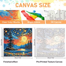 Framed Paint by Numbers Kit for Adults Beginners & Kids Ages 8-12, Starry Night Acrylic Easy Paint by Number with Frame, Watercolor Paint by Number Kits on Canvas Framed (10 * 10 Inch, without Easel)