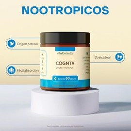 Nootropico con Vitaminas B, L-Teanina, L-Tirosina, Coenzima y Hongo Cordyceps. Con 60 capsulas de 500mg (2 Meses). VitalBotanics. Nootropico. Suplemen
