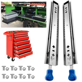 Heavy Duty Locking Drawer Slides 34 Inch, Full Extension Drawer Slides with Lock, 250 lb Load Capacity,Side Mount Ball Bearing Industrial Locking Rail Silver 34"