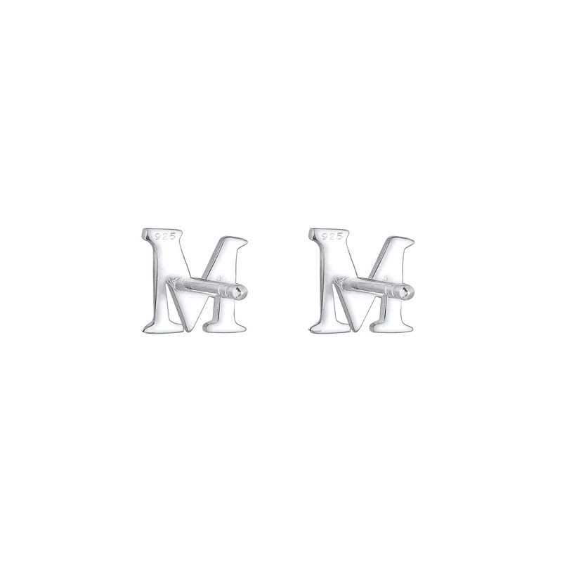 Elli Minimal 925 Silver Initial Stud Earrings Letter M