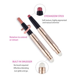 Enfuntins Cream Eyeshadow Stick, Long-Lasting, Crease-Proof Eyeshadow with Built-in Smudger Eye Shadow Makeup Rose Red Shimmer