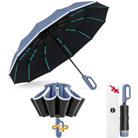 Paraguas Automático, Paraguas Reforzado con 60 varillas, Sombrilla con Hebilla de Anillo, Paraguas Grande de Plegado Invertido con Anillo Reflectante, Sombrillas para Lluvia para Hombres y Mujeres