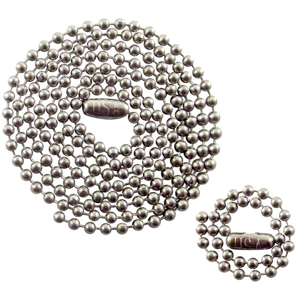 Stainless Steel Military Dog Tag Chain Set - 27 inch and 4.5 inch Ball Chains - 2.4mm #3 Size Chain