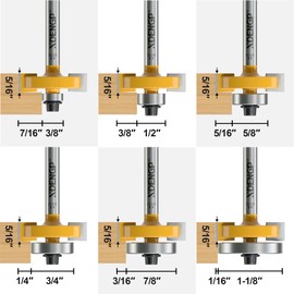 XDENGP Rabbet Router Bit Set 1/4 Shank, Rabbeting Router Bits 1pcs with 6 Bearings for Interchangeable and Adjustable Multi Depths Cutter 1/8", 1/4", 5/16", 3/8", 7/16", 1/2"