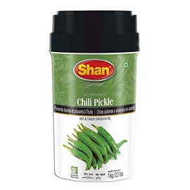 Shan Chili Pickle 35.27 oz (1000g) - Hot and Tangy Chilies Pickled in Oil - Rich Blends of Spices - Perfect Accompaniment to Everyday Meals - Suitable for Vegetarians - Airtight Pet Jar