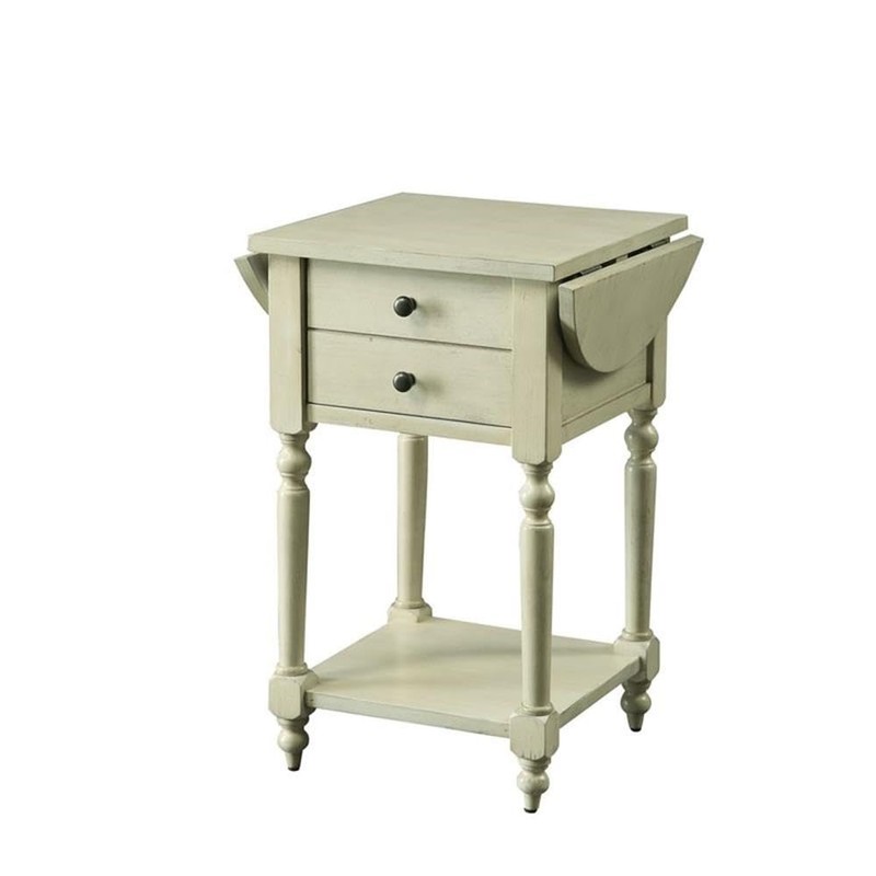 BOWERY HILL Transitional Wood Drop-Leaf Side Table in Antique White
