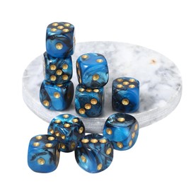 Bulk Set of 10 Acrylic Polyhedral Dice - 12mm Size, Colorful for Board Games, Learning, and Rolling - Blue and Black, 6 Sided Design
