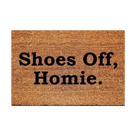 FAGGMY Funny Coir Doormat Shoes Off, Homie Front Door Mat Entryway Outdoor Mat with Heavy Duty Front Porch Welcome Mats Easy to Clean Coconut Brown Mat 23.6 x 15.7 inch