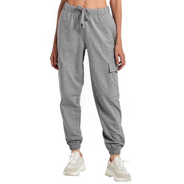 PULI Women's Yoga Sweatpants Sporty Gym Athletic Fit Jogger Pants Lounge Dance Trousers Cinch Bottom Heather Grey Medium