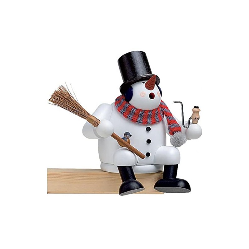KWO Olbernhau Incense Smoker Snowman Edge Stool 17 cm Wood