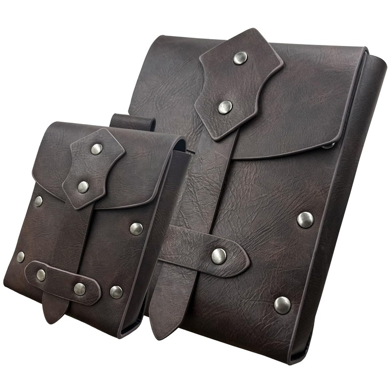 HiiFeuer 2 Pieces Medieval Faux Leather Studded Belt Pouch, Retro