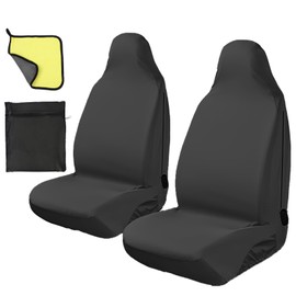 JRJRN 2Pcs Waterproof Front Car Seat Cover, Heavy Duty Universal Auto Seat Protector, Airbag Safe Van Seat Covers Pair, Driver Passenger Seat Protector with Towel Storage Bag for Dogs Children Sports