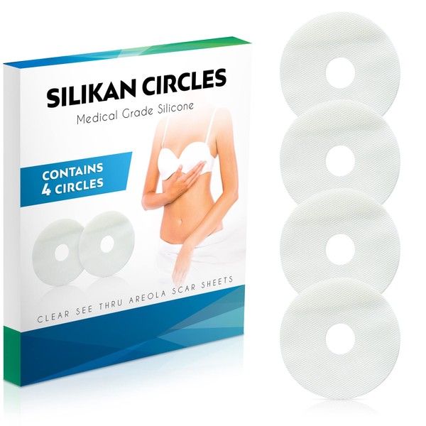 Silicone Areola Clear Gel Scar Sheets-4 Medical Breast Scars Silicon Circles See-into Scar Restore Smooth Mastectomy Breast Lift Reconstruction Surgery Supplies Keloid Scar Comfort Sheeting-Silikan