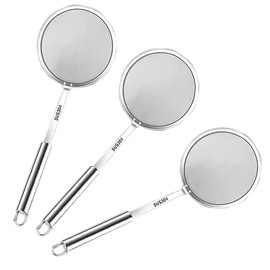 Skimmer Spoon with Handle, 3 Pcs 3.9 Inch Diameter Stainless Steel 100 Meshes Skimmer Spoon for Hot Pot Foam and Grease (medium)