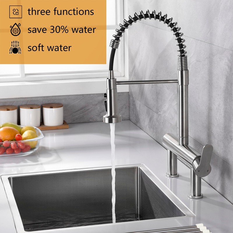 FLWUEUE 8“ Center Bridge Faucet, Deck Mount Pre Rinse Faucet,