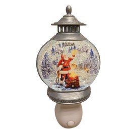 Gerson International Lighted Christmas Snow Globe Lantern Night Light, Santa Scene