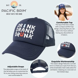 PACIFIC BRIM Women's and Men's Adjustable Cap Mesh Side Panels Trucker Hat - Drink Drank Drunk