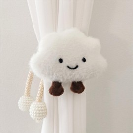 Curtains Tiebacks Pack of 2 Cartoon Clouds Curtain Clips Tieback Rope, Clouds Curtain Holdbacks Curtain Clips 3D Clouds for Children's Room Decoration (White)