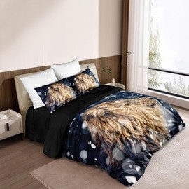 Holiyjog Lion Couple Duvet Cover Set with Pillow Shams Animal Lions Pattern Queen Bedding Sets