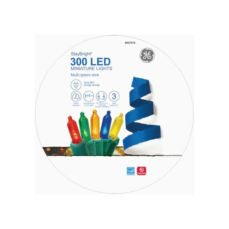GE StayBright 300-Count 74.5-ft Multicolor LED Miniature Christmas String Lights