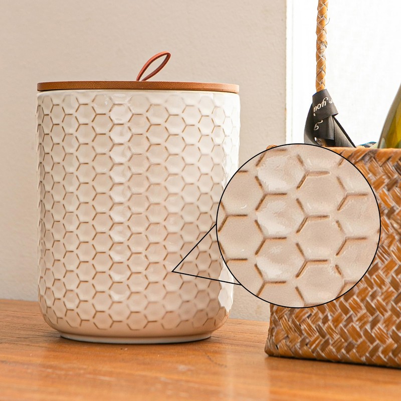 JOJUNO White Ceramic Canister Set with Wooden Lids – 3-Piece