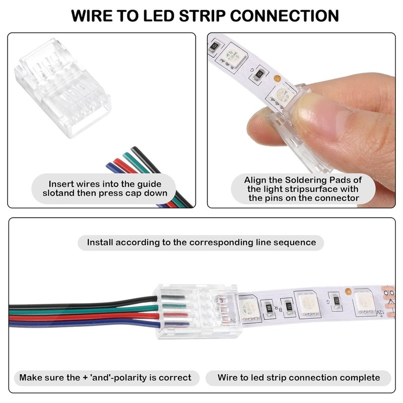 PACIOCEAN 10Pcs 8mm 4 Pin RGB LED Light Strip Connector