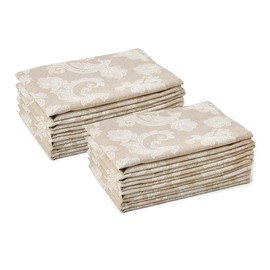 ENCASA Dining Table Napkins Set of 12 I Size 18x18 in I Floral Beige Jacquard Style Print on Homespun Cotton I Fast Colours, Machine Washable