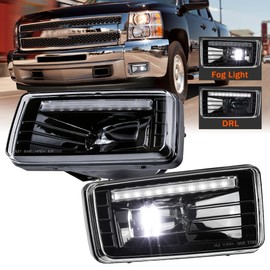 DRFG - Luces antiniebla rectangulares con DRL compatibles con Chevy Silverado 1500/2500HD/3500HD 2007-2014/Avalanche 2007-2011/Suburban 2007-2014/Tahoe 2007-2014 (con paquete todoterreno) LED de