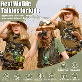 Vvinca Rechargeable Walkie Talkies for Kids 2 Pack, 5-7 Year Old Boy Toys Long Range 22 Channels 2 Way Kids Walkie Talkie with Flashlight for Camping Hiking Indoor Outdoor 3 4 5 6-12 Girl Boy Gift