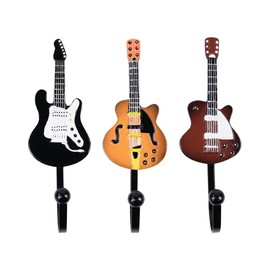Laroal 3pcs Retro Guitar Shaped Decorative Hooks Wall Mounted Heavy Metal Resin Hooks For Hanging Clothes Coats Towels Hats