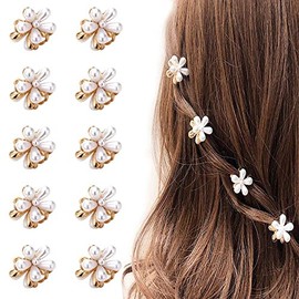 Samyak 10 Pcs Pearl Mini Hair Clips Claw Daisy Flower Retro Cute Hair Clutches For Women Girls Kids