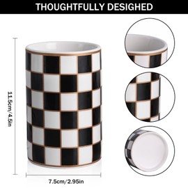 Checkered Bathroom Toothbrush Holder, Bathroom Black and White Ceramic Toothbrush Holder, Modern Toothbrush Box, Used for Bathroom countertop Storage Rack, Checkered Bathroom Decoration