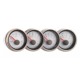 MOTOR METER RACING W PRO Series 4 Gauge Set - 52mm 2-1/16" Volt, Fuel Level, Water Temperature & Oil Pressure White Dial Red LED - for Car, Boat & Truck